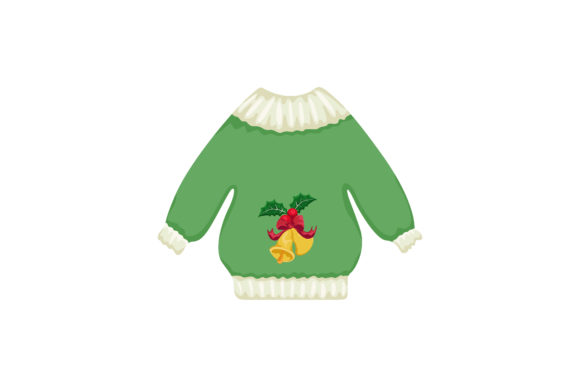 Green Christmas Sweater with the Bell Illustrations