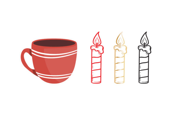 Hot Drink and Candle Christmas Set Illustrations